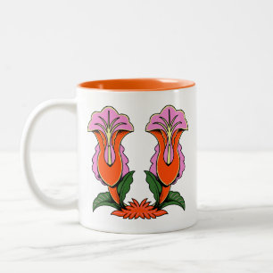 Retro Stylized Lily Flower Botanical Two-Tone Coffee Mug