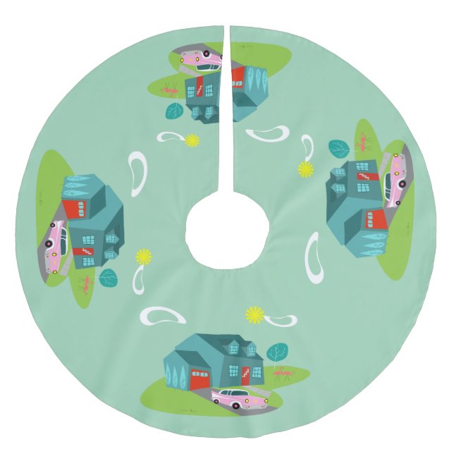 Retro Suburban House Christmas Tree Skirt (Front)