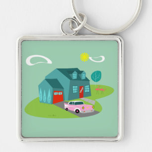 Retro Suburban House Keychain