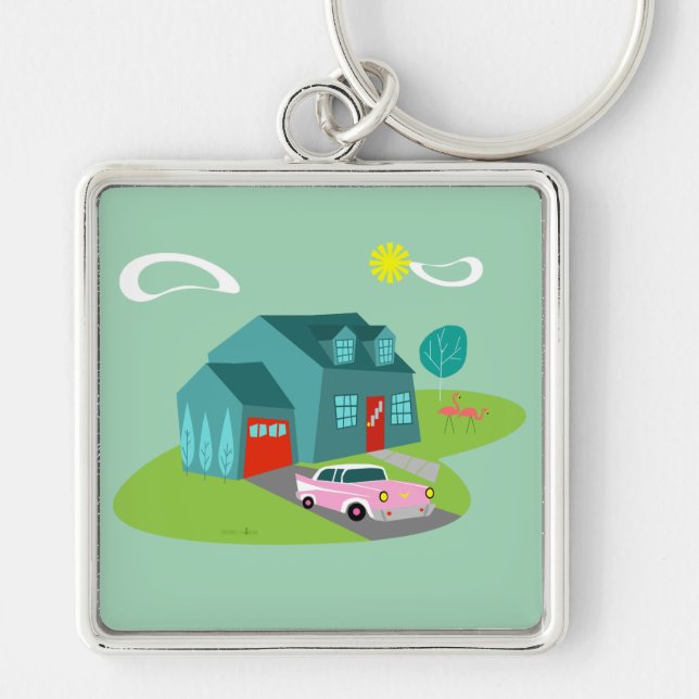 Retro Suburban House Keychain (Front)