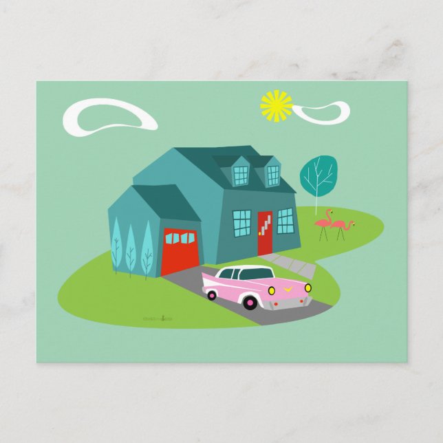 Retro Suburban House Postcard (Front)