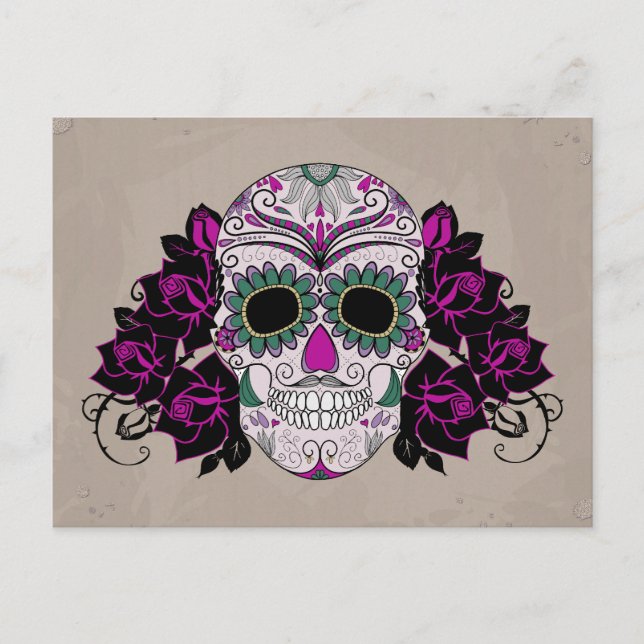 Retro Sugar Skull Postcard (Front)