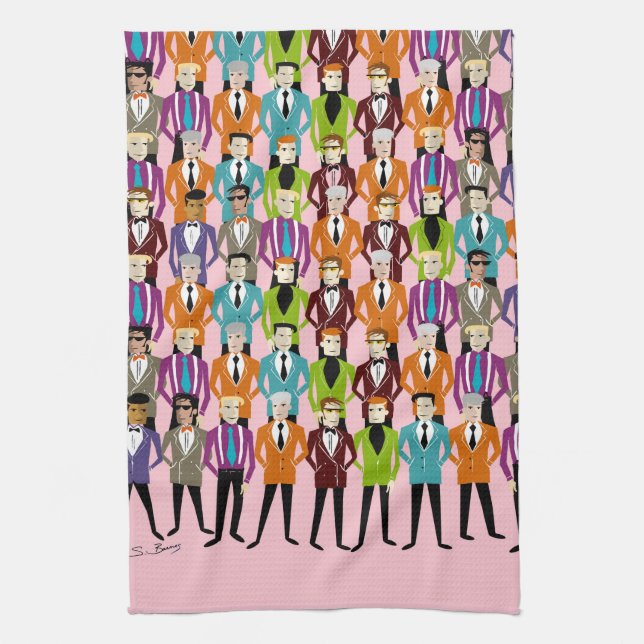 Retro Suits T-towel—pink Kitchen Towel (Vertical)