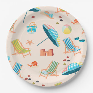 Retro Summer Beach Day Pattern - Sandy Castles & S Paper Plate