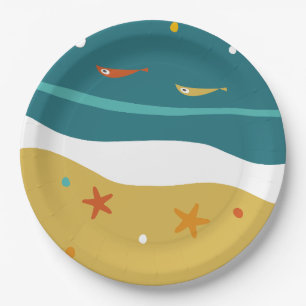 Retro Summer Beach Mid Century Modern Paper Plate