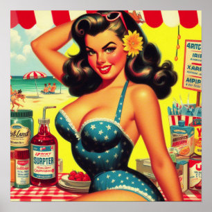 Retro Summer Beach Pin Up Poster