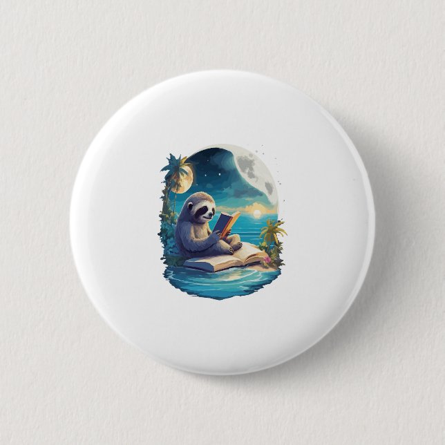Retro Summer Beach Sloth 2 Inch Round Button (Front)