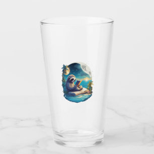 Retro Summer Beach Sloth Glass