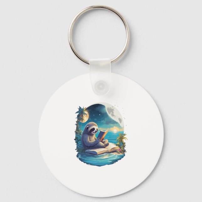 Retro Summer Beach Sloth Keychain (Front)