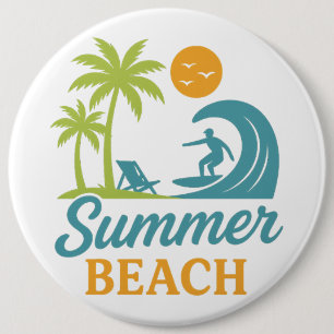 Retro Summer Beach Surfing Scene 6 Inch Round Button