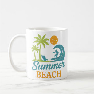 Retro Summer Beach Surfing Scene Coffee Mug