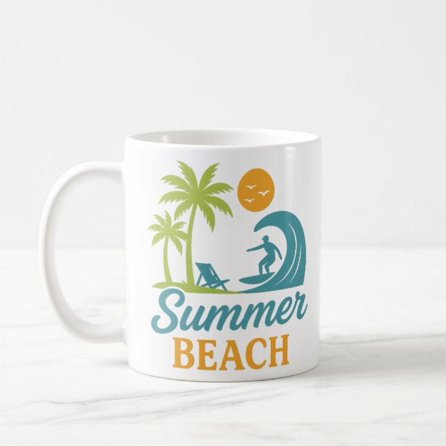 Retro Summer Beach Surfing Scene Coffee Mug (Left)