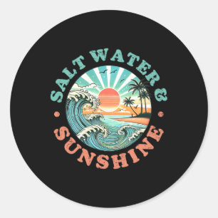 Retro Summer Beach Vibes,salt Water And Sunshine,s Classic Round Sticker