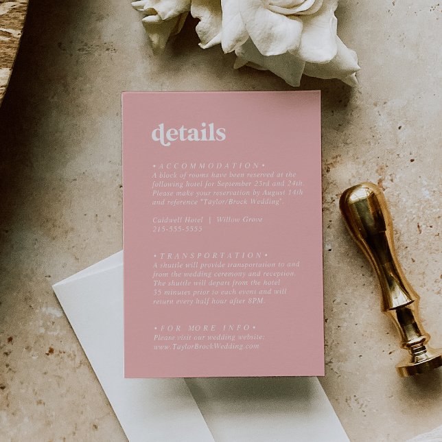Retro Summer | Blush Pink Wedding Details Enclosure Card (Creator Uploaded)