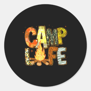 Retro summer camp life family adventure camping classic round sticker