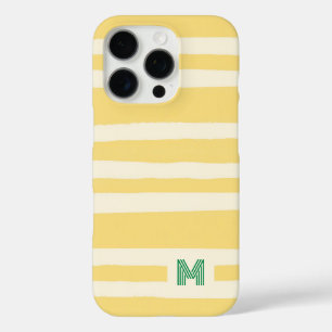 Retro Summer Chic Yellow Stripes Monogram iPhone 16 Pro Case
