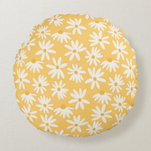 Retro Summer Daisies Pattern Small #5 #pattern  Round Pillow
