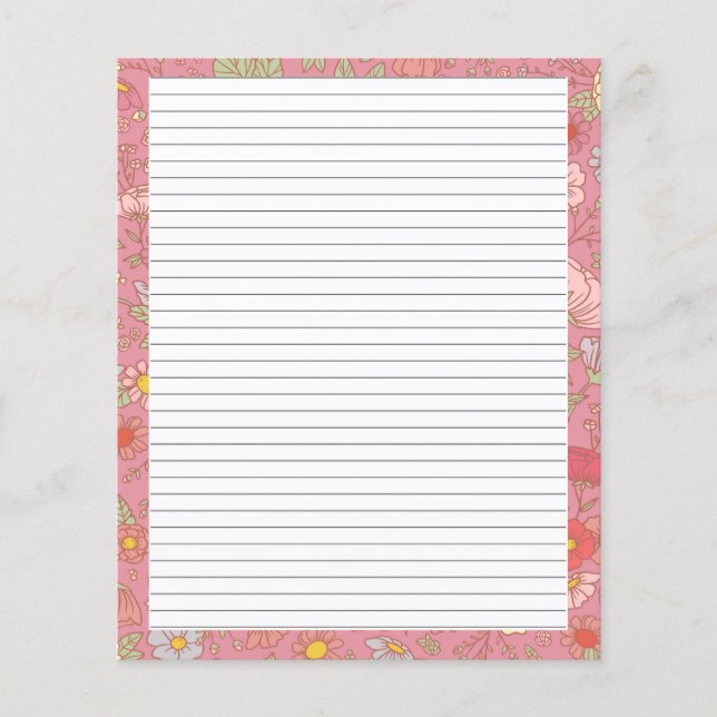 Retro Summer Florals Pink Stationery Letter Paper (Front)