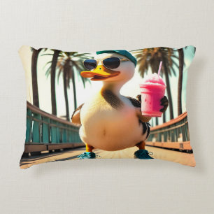 Retro Summer Funny Roller Duck Accent Pillow
