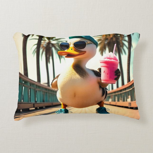 Retro Summer Funny Roller Duck Accent Pillow (Front)