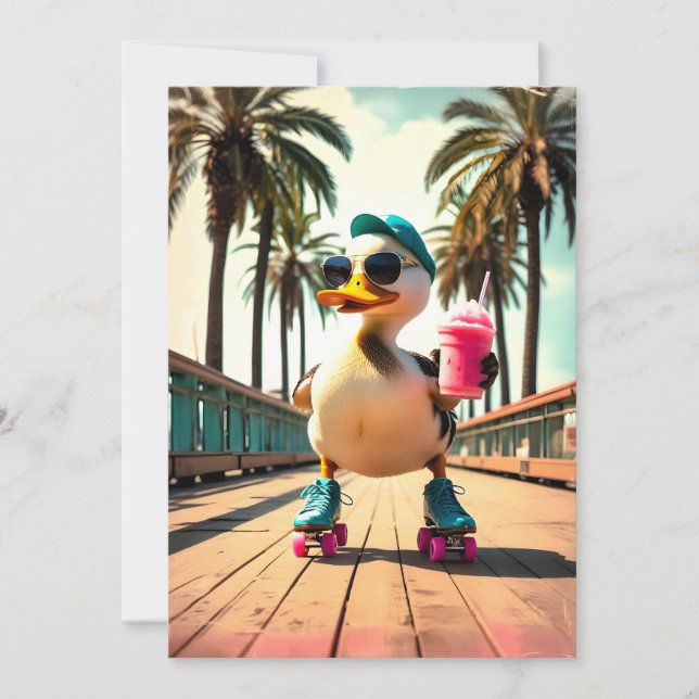 Retro Summer Funny Roller Duck  Announcement (Front)