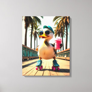 Retro Summer Funny Roller Duck  Canvas Print
