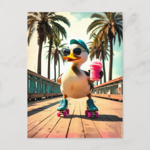 Retro Summer Funny Roller Duck  Holiday Postcard