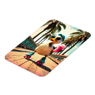 Retro Summer Funny Roller Duck Magnet