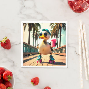 Retro Summer Funny Roller Duck  Napkin