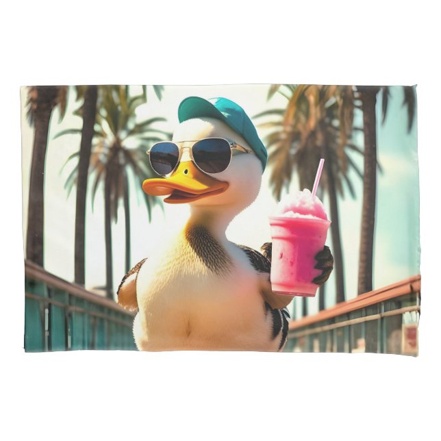 Retro Summer Funny Roller Duck Pillowcase (Front)