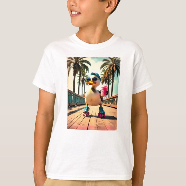 Retro Summer Funny Roller Duck  T-Shirt (Front)