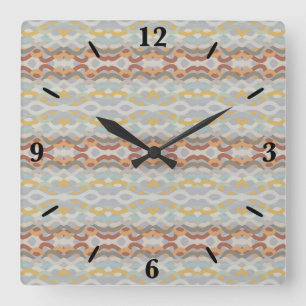 Retro Summer Geometric Color Block Pattern Design Square Wall Clock