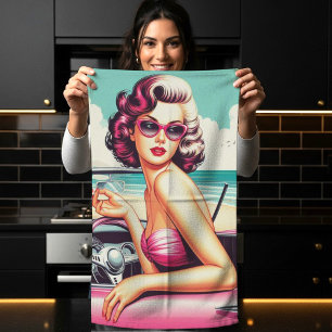 Retro Summer Girl Kitchen Towel
