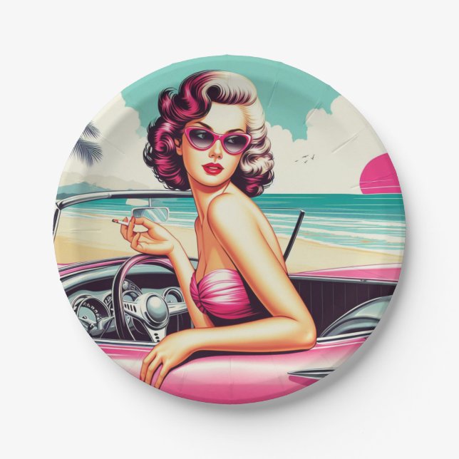 Retro Summer Girl Paper Plate (Front)