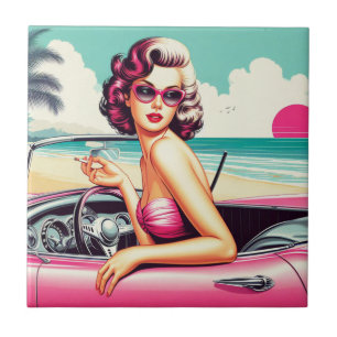 Retro Summer Girl Tile