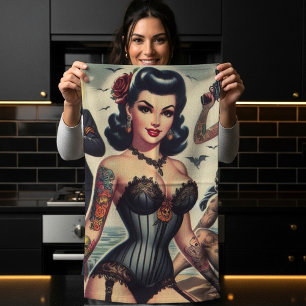 Retro Summer Gothic Pin-up Kitchen Towel