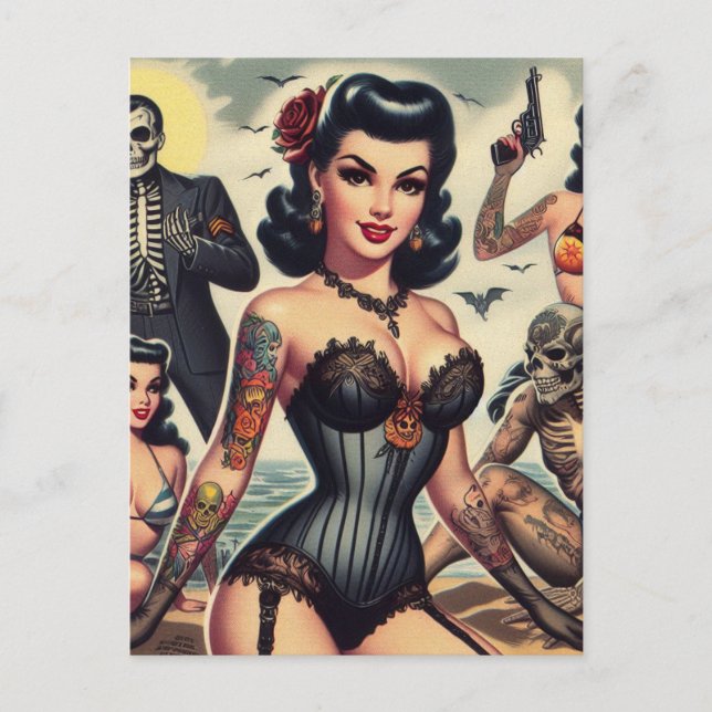 Retro Summer Gothic Pin-up Postcard (Front)