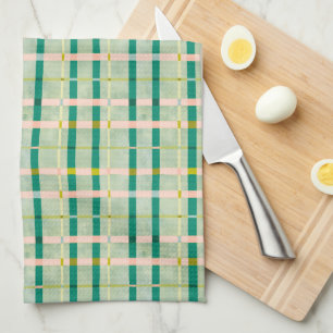 Retro Summer green & pink chequered  Kitchen Towel