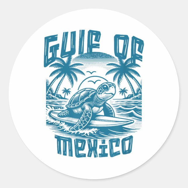 Retro Summer Gulf Of Mexico Forever Turtle Beach G Classic Round Sticker (Front)