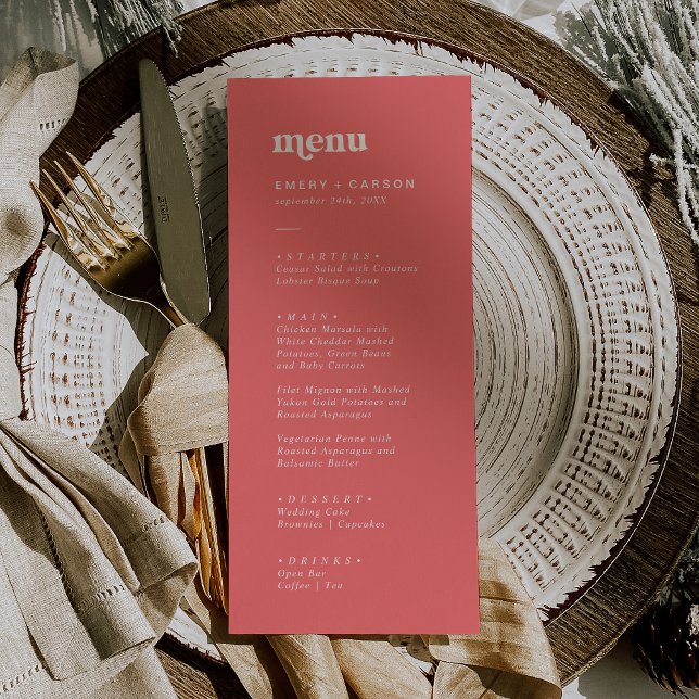 Retro Summer | Hot Pink Printable Wedding Menu Invitation (Retro Summer | Hot Pink Printable Wedding Menu Invitation)