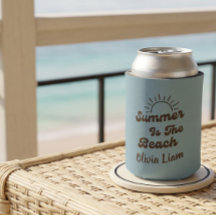 Retro Summer is the Beach Custom Name Can Cooler