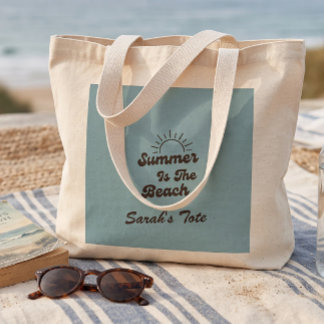 Retro Summer is the Beach Custom Name Tote Bag