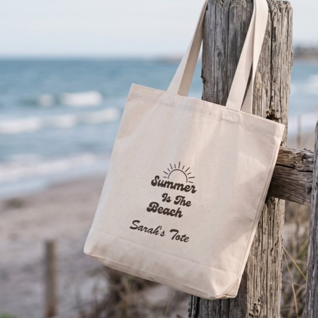 Retro Summer is the Beach Custom Name Tote Bag (Creator Uploaded)