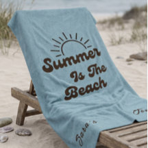 Retro Summer is the Beach Custom Towel