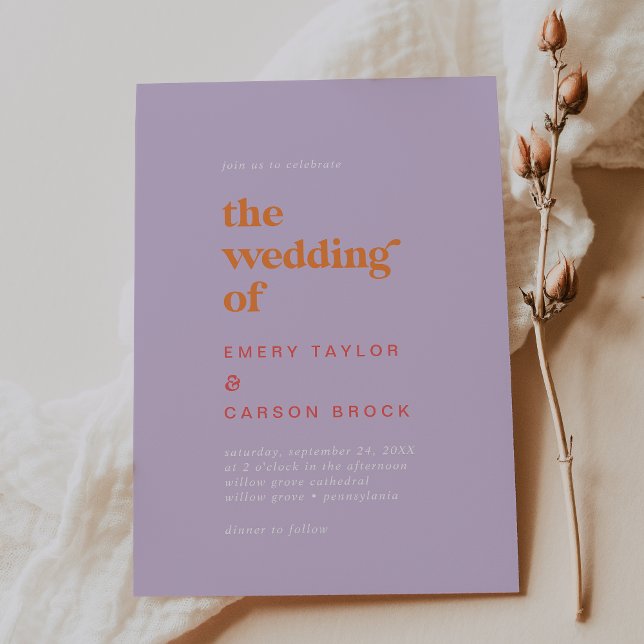 Retro Summer | Lavender Purple Orange Pink Wedding Invitation (Retro Summer | Lavender Purple Orange Pink Wedding Invitation)