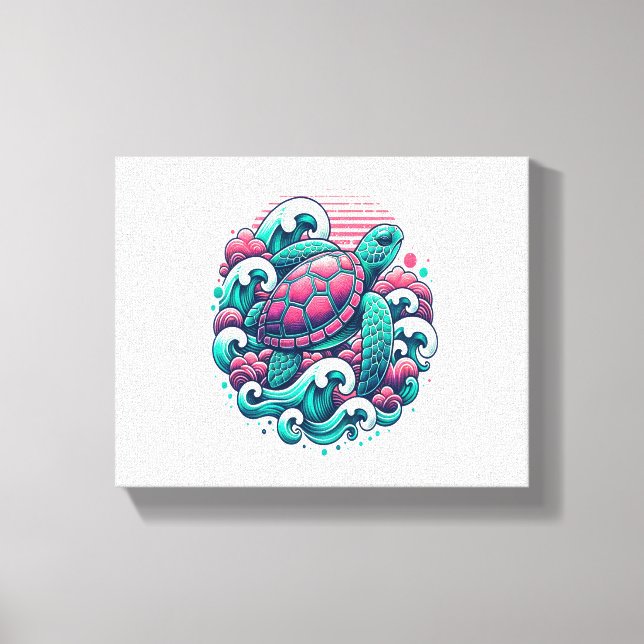 Retro Summer Ocean Wave Turtle Canvas Print (Front)