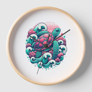 Retro Summer Ocean Wave Turtle Clock