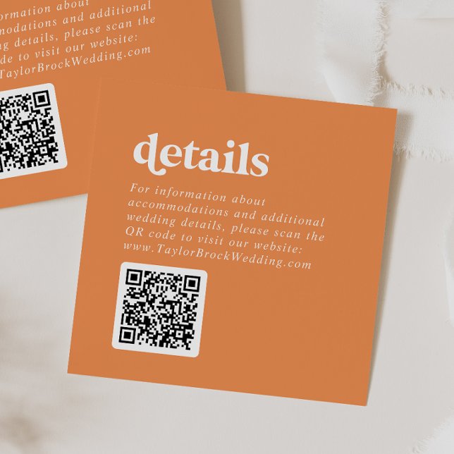 Retro Summer | Orange QR Code Wedding Details Enclosure Card (Creator Uploaded)