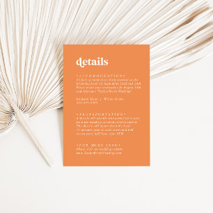 Retro Summer Orange Wedding Details Enclosure Card