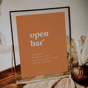 Retro Summer   Orange Wedding Open Bar Sign